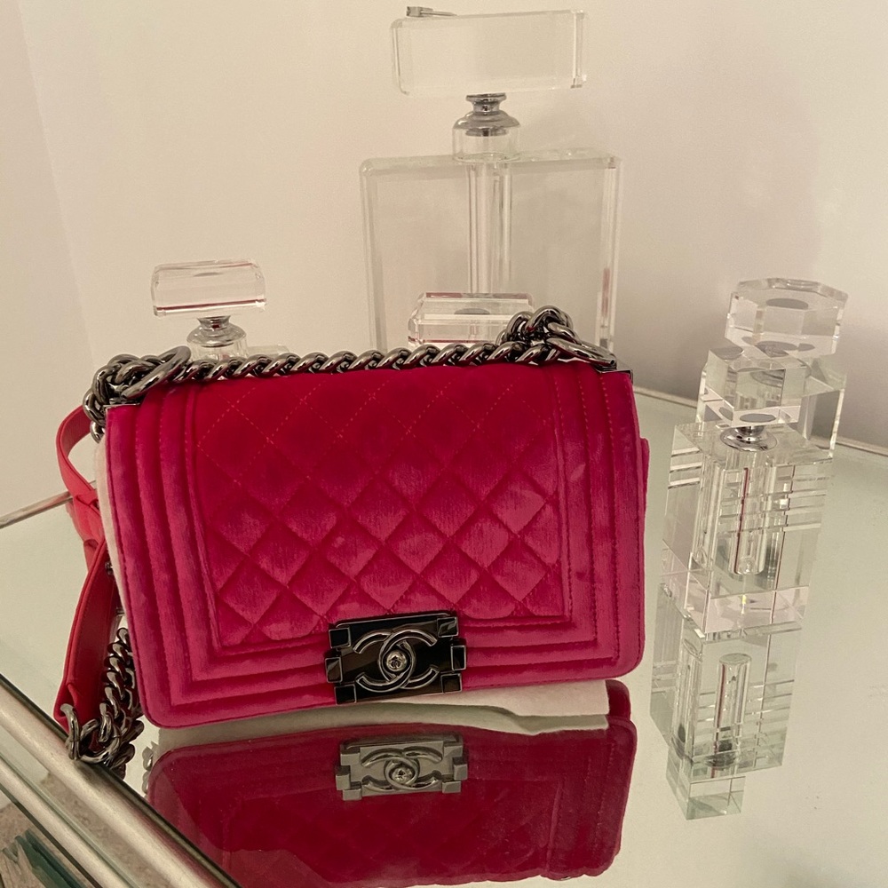 CHANEL small velvet boy bag